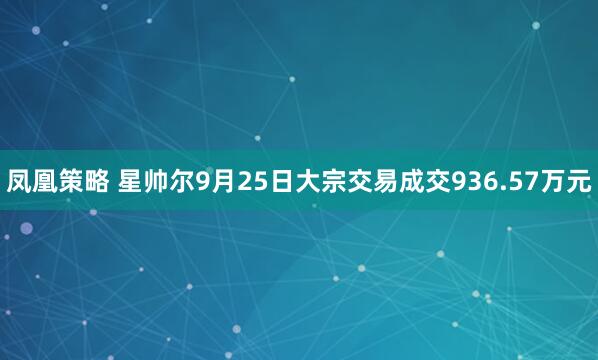 凤凰策略 星帅尔9月25日大宗交易成交936.57万元